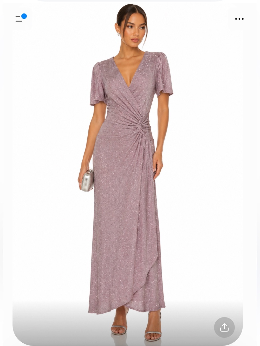 XSCAPE Elegant Pink Glitter Ruched Maxi Dress
